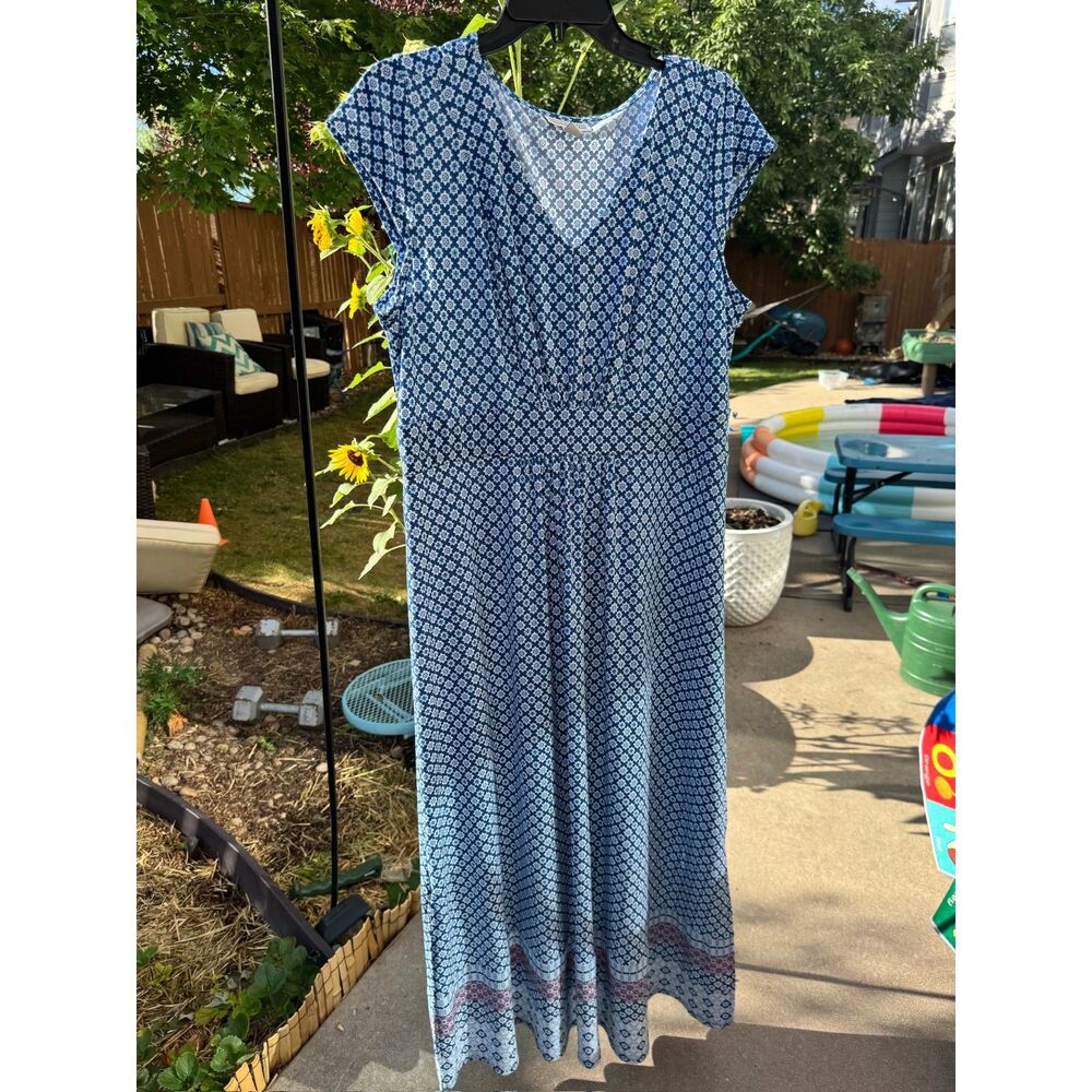 Dana Buchman Cap Sleeve Maxi Dress V-Neck Border Hem L